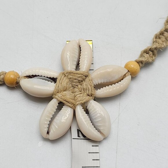 Bohemian Cowrie Shell Necklace With Braided Cord Wood Beads Vintage - Picture 6 of 6